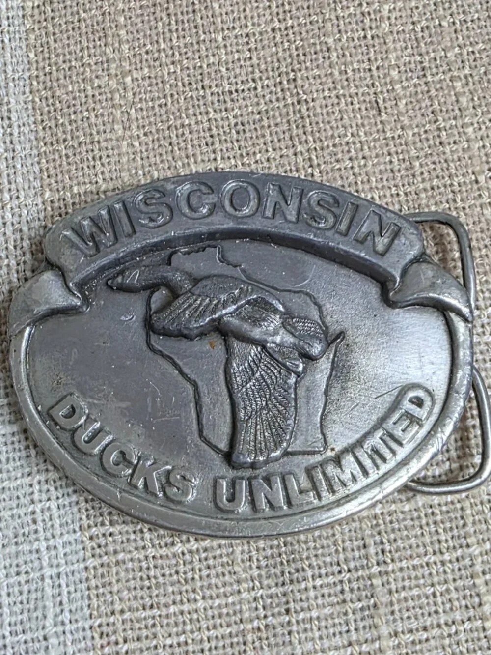 Vintage Dadcore Western Wisconsin Ducks Unlimited Silver Collectible Belt Buckle